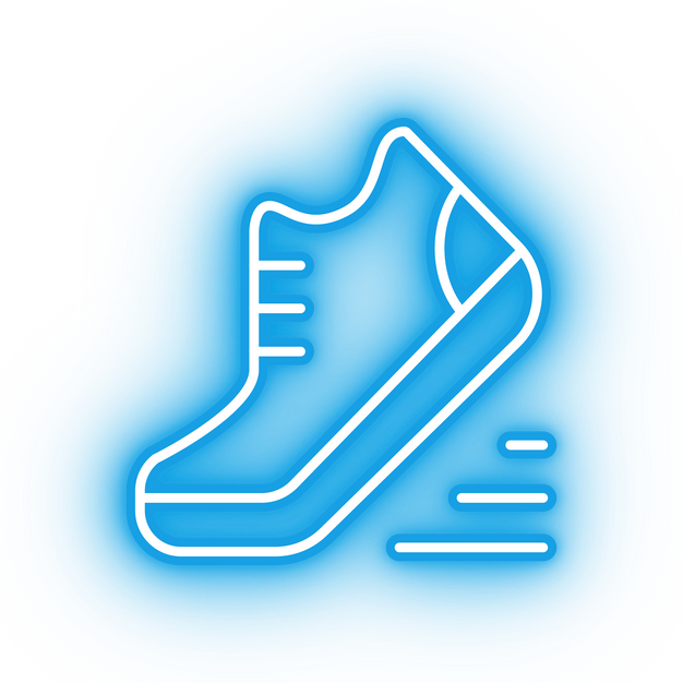 Neon blue running icon